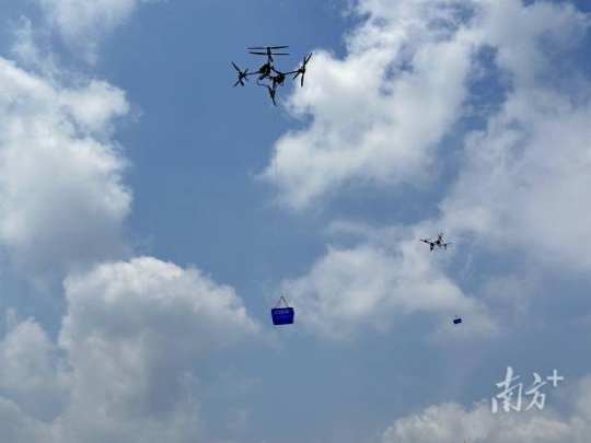 应用无人机进行苗木、肥料、机器等物资运输。